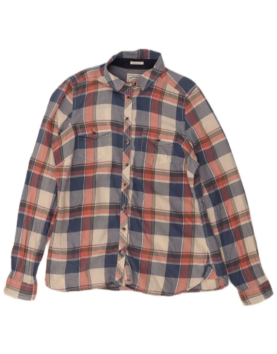 Fat Face Dame Classic Fit Flannel Shirt UK 12 Medium Navy Blue Check