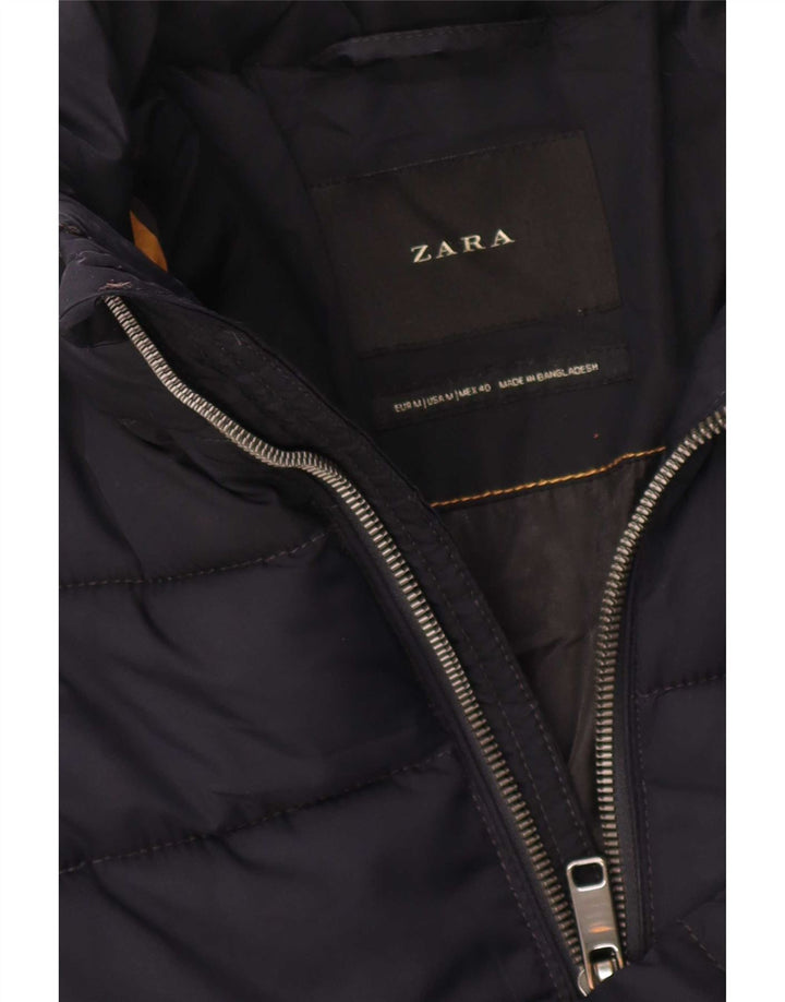 Zara Herre hættepolstret jakke UK 38 Medium Navy Blue