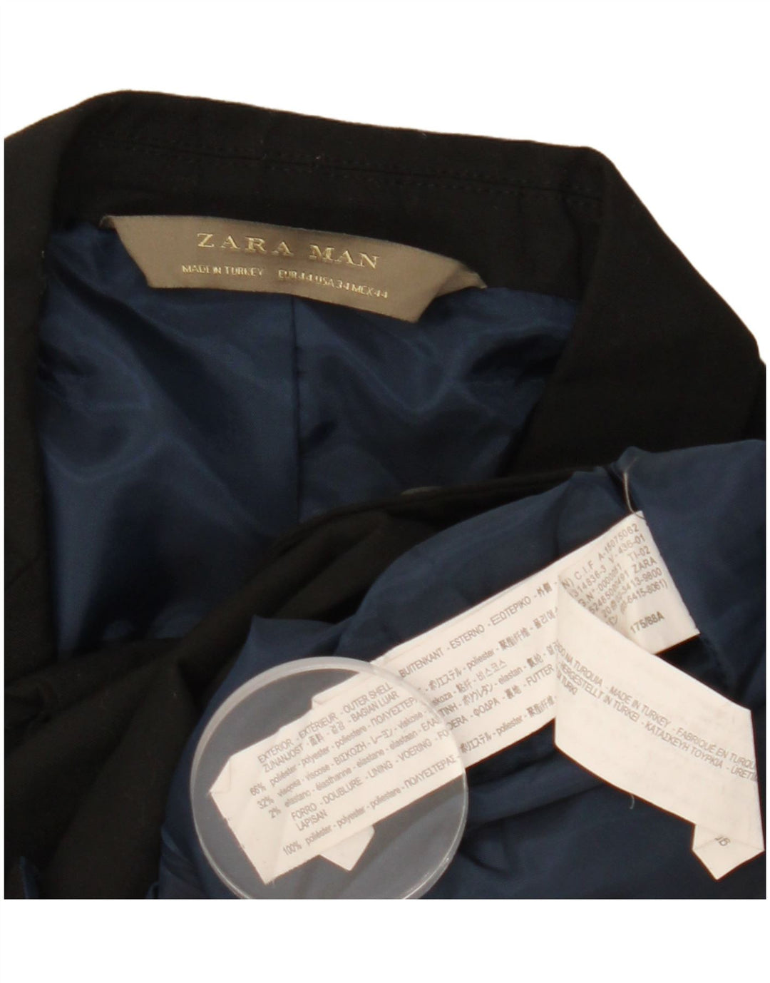 Zara Herre 2-knaps blazerjakke EU 44 XS Sort polyester