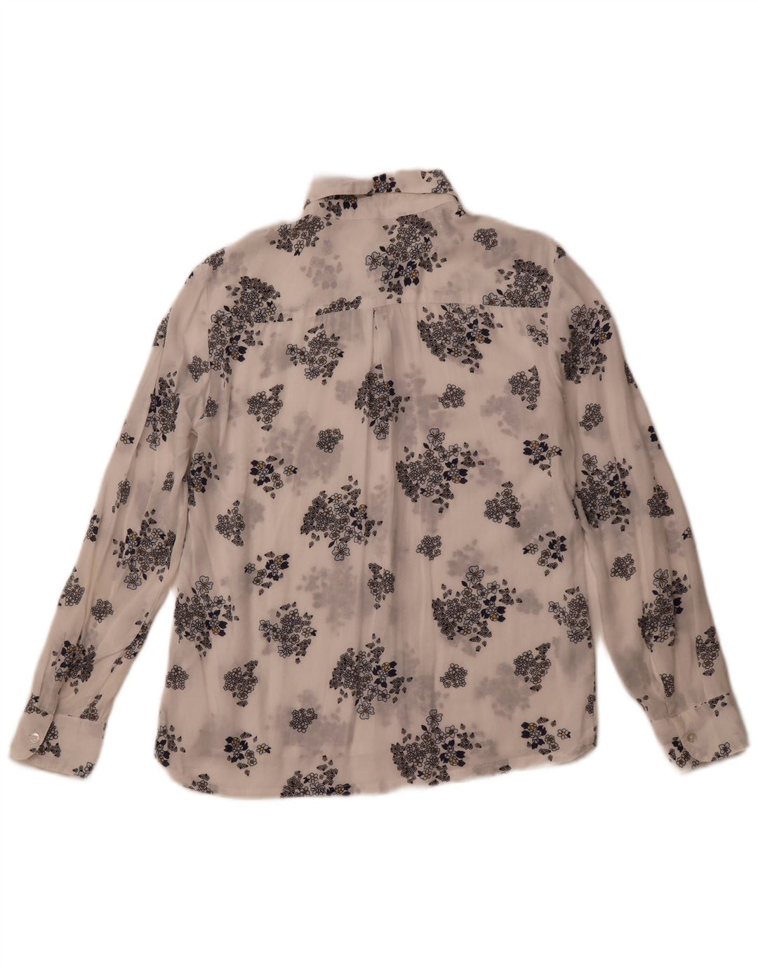 BENETTON Dame Se Through Shirt UK 6 XS White Floral Modal