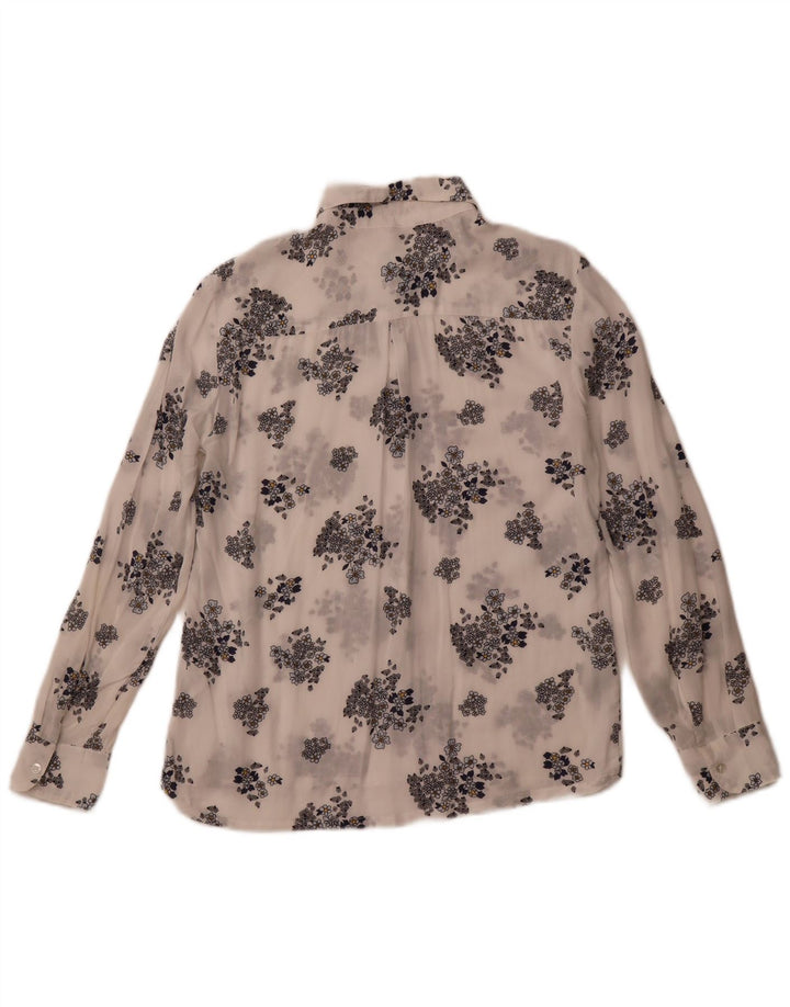 BENETTON Dame Se Through Shirt UK 6 XS White Floral Modal