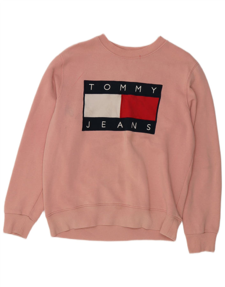 TOMMY HILFIGER Grafisk sweatshirttrøje til kvinder UK 14 Medium Pink Bomuld