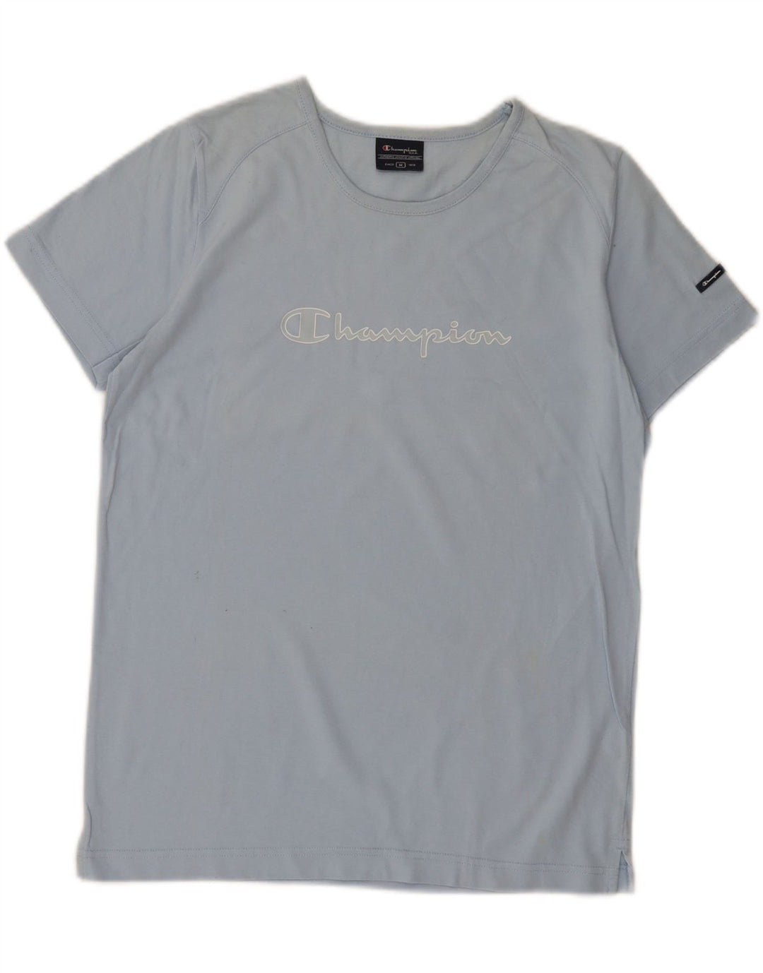 CHAMPION Womens Graphic T-Shirt Top UK 14 Medium Blue Cotton
