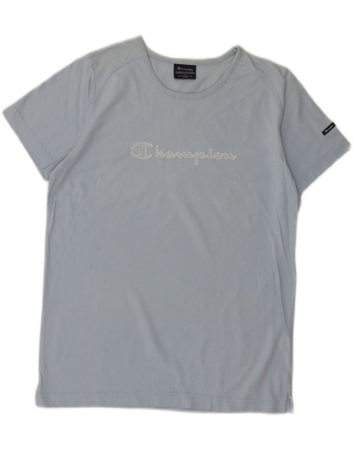 CHAMPION Womens Graphic T-Shirt Top UK 14 Medium Blue Cotton