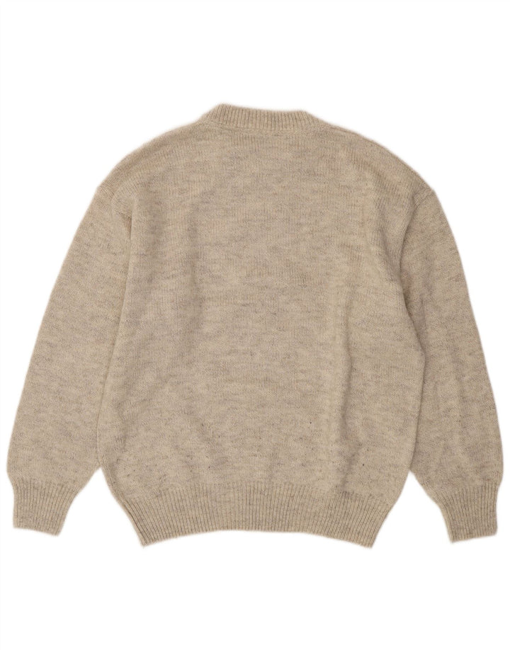 MALAGRIDA Herre sweater med rund hals, stor beige geometrisk