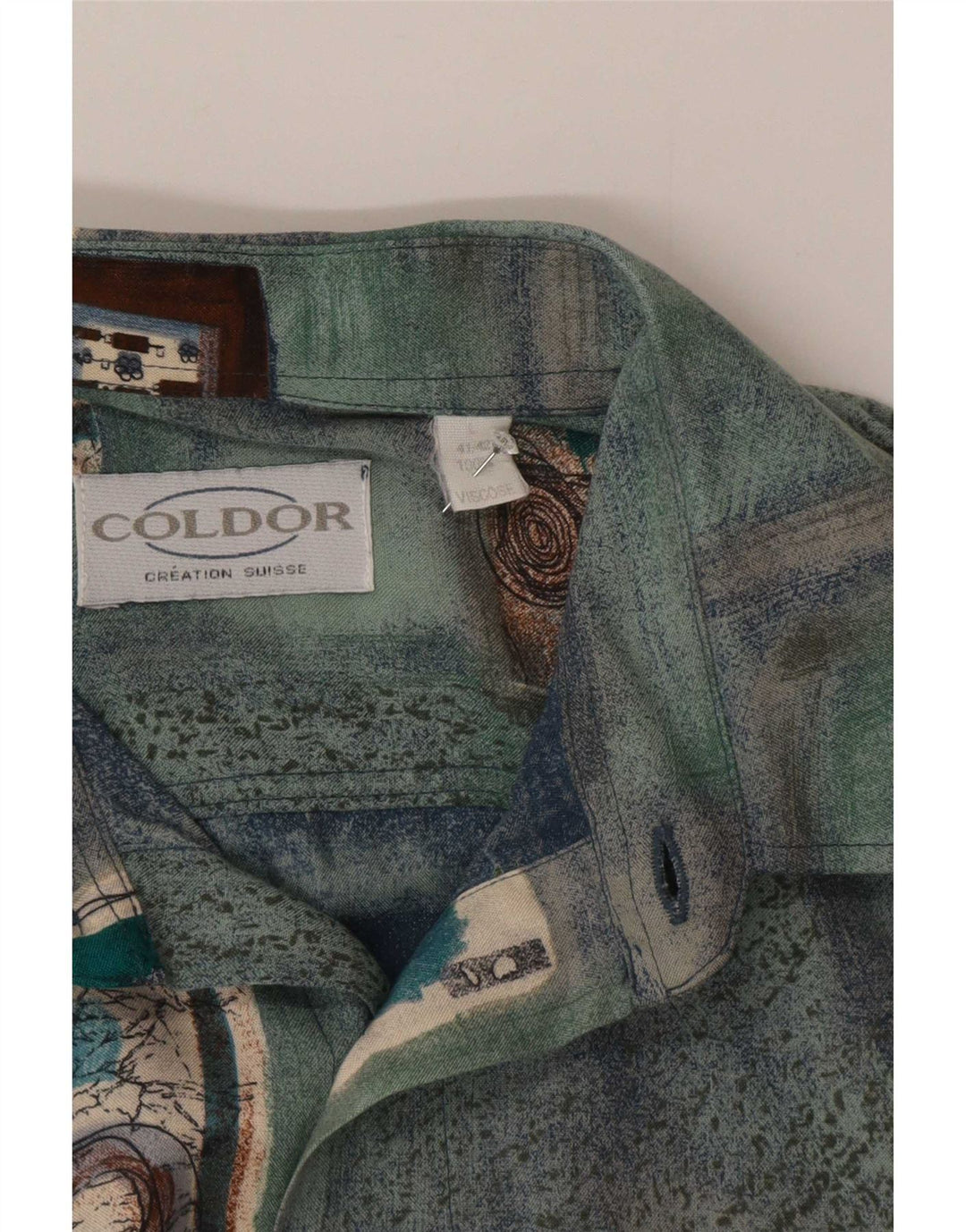 Coldor Kortærmet Herreskjorte Størrelse 41/42 Stor Blå Patchwork Viscose