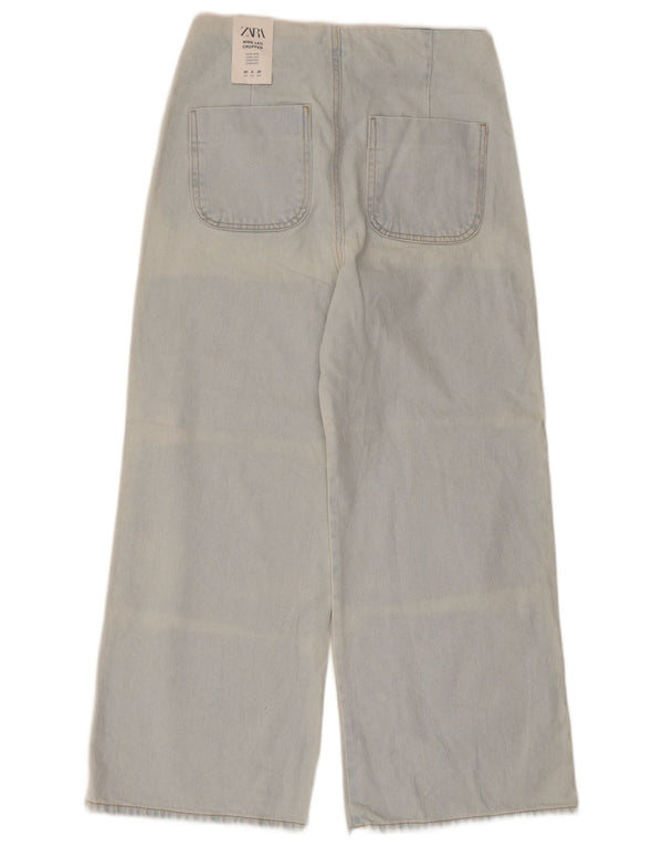 Zara Womens Acid Wash Crop Jeans med brede ben EU 40 Medium W30 L26 Blå Bomuld