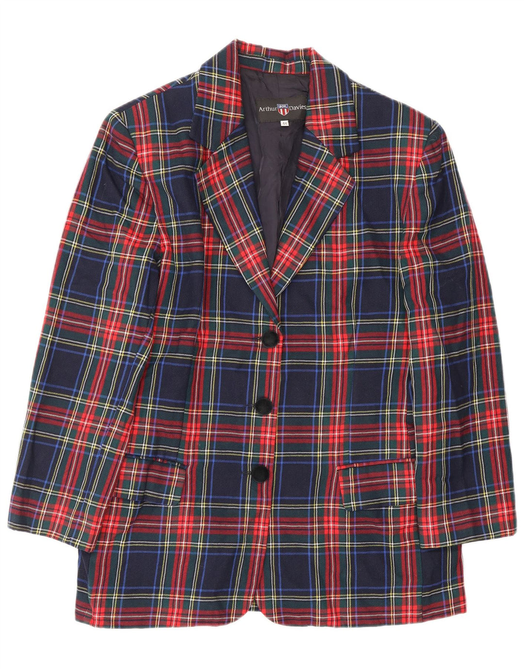 Vintage dame 3-knaps blazerjakke IT 44 Medium Navyblå Plaid Classic