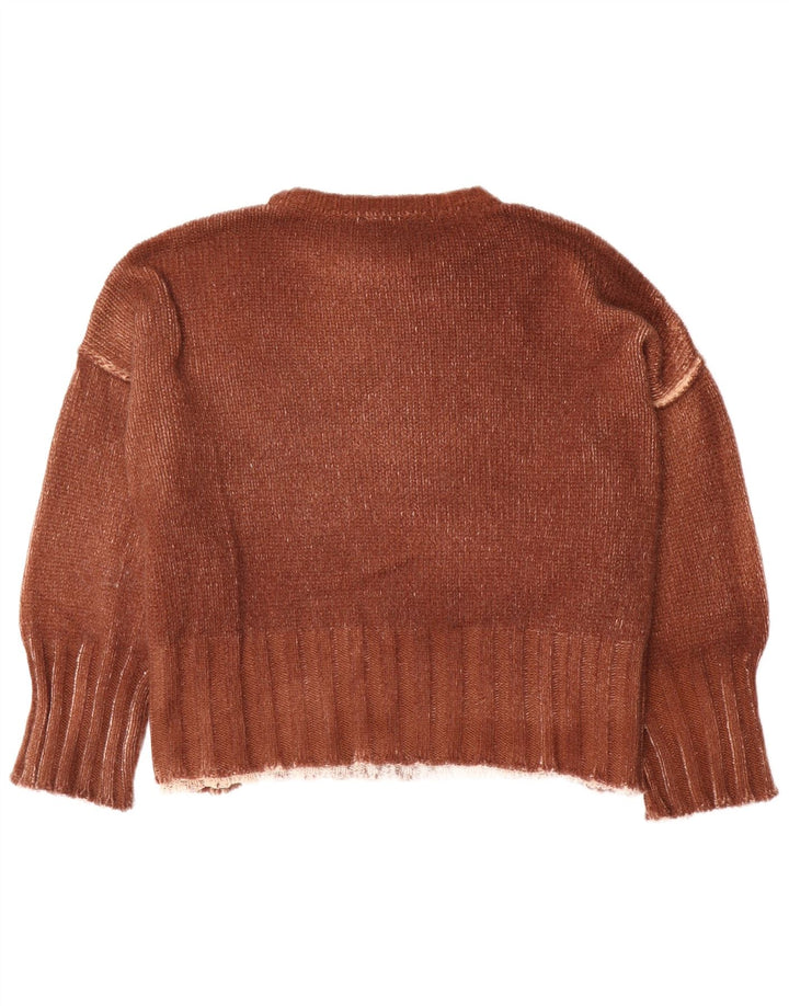 Vintage Dame Oversized Crew Neck Jumper Sweater UK 10 Small Brown Tie Dye