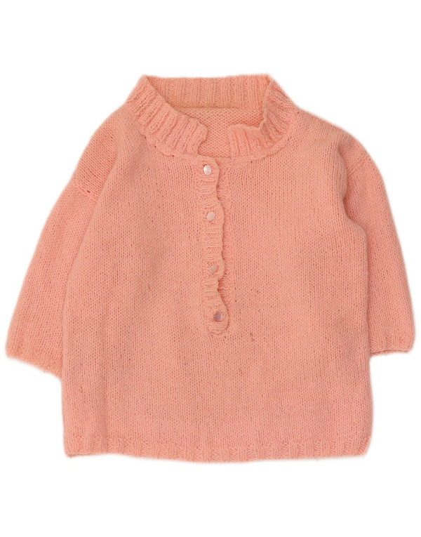 Vintage Dame 3/4 ærmet Turtle Neck sweater UK 14 Medium Pink
