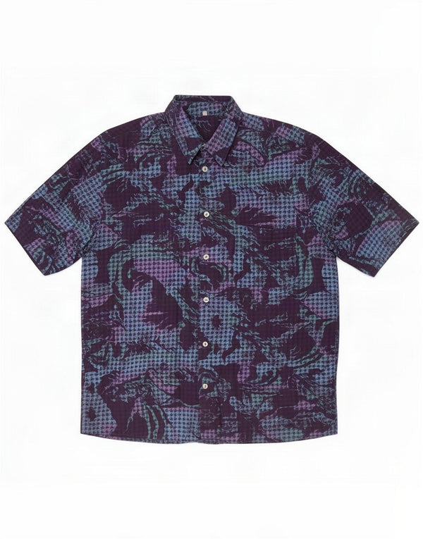 Vintage kortærmet skjorte til mænd Medium Flerfarvet Houndstooth
