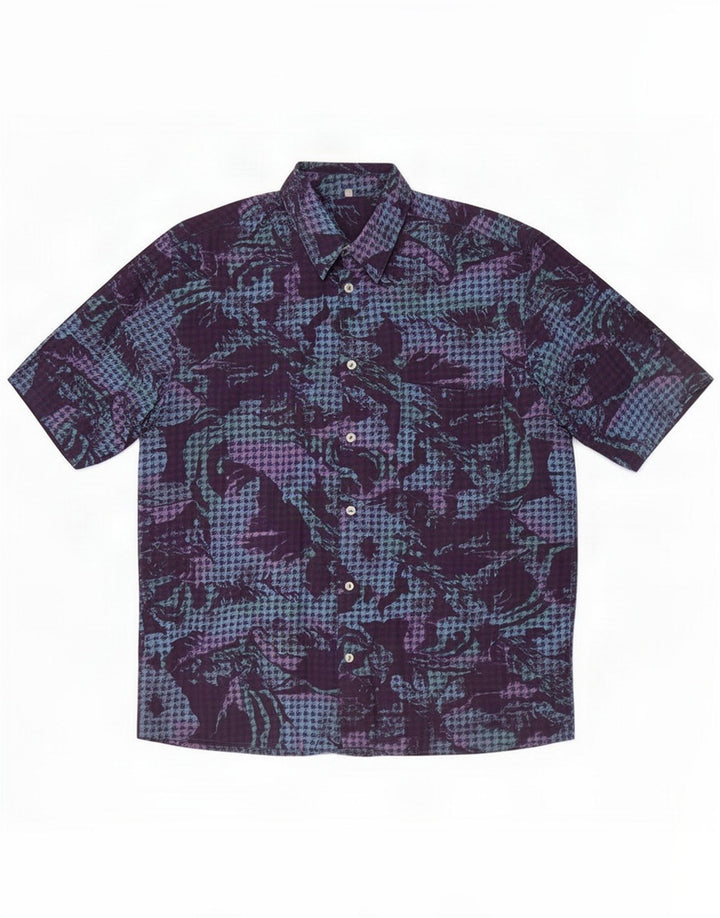 Vintage kortærmet skjorte til mænd Medium Flerfarvet Houndstooth