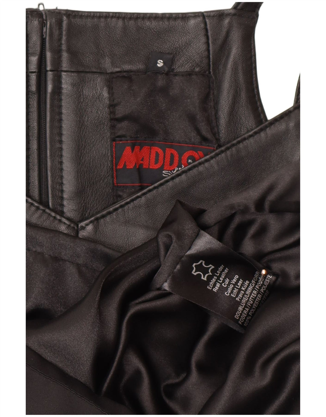 MADDOX Dame Ærmeløs Læder Skede Kjole UK 10 Lille sort læder