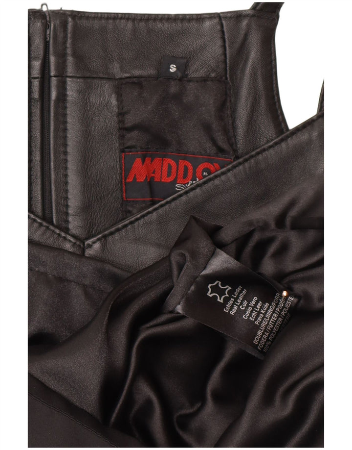 MADDOX Dame Ærmeløs Læder Skede Kjole UK 10 Lille sort læder