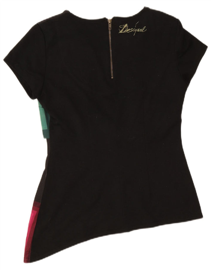 Desigual Dame Asymmetrisk Bluse Top UK 14 Stor Sort Geometrisk