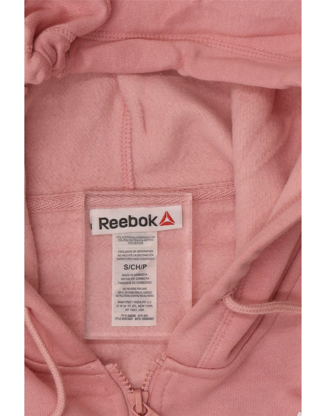 REEBOK Mens Zip Hoodie Sweater Small Pink Cotton Vintage Reebok and Second-Hand Reebok from Messina Hembry 