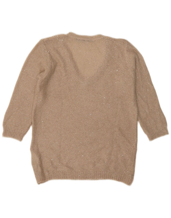 Zara Dame 3/4 ærmet V-hals sweater UK 16 Stor Beige Polyester