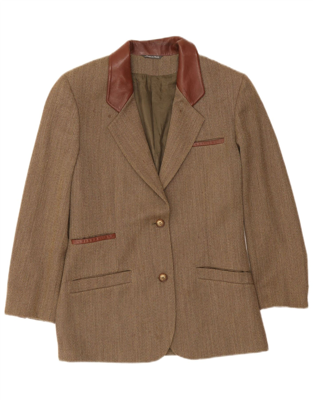Vintage dame 2-knaps blazerjakke UK 14 Medium Khaki sildeben