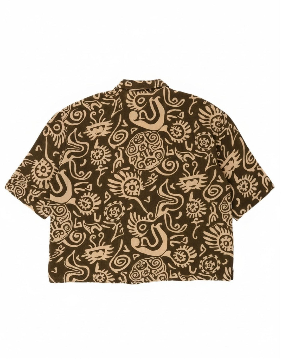 Vintage kvinders oversize abstrakt mønster skjortebluse UK 14 Medium Khaki