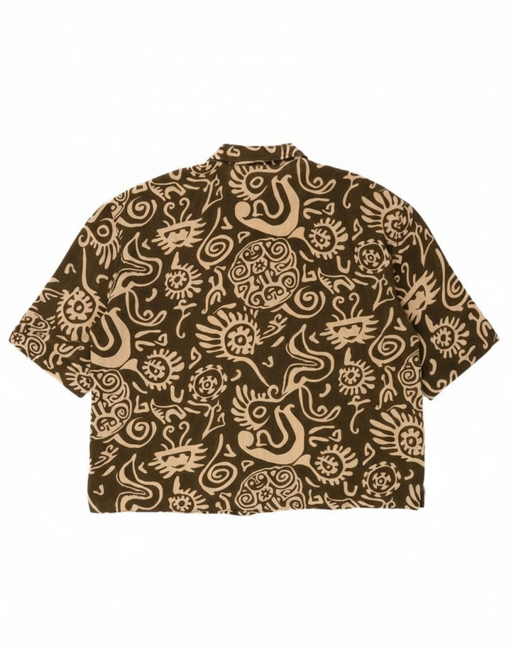 Vintage kvinders oversize abstrakt mønster skjortebluse UK 14 Medium Khaki