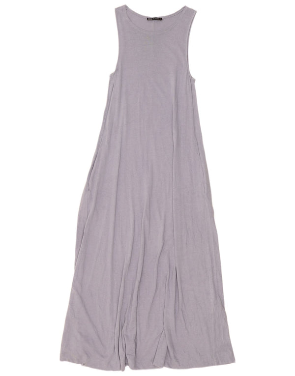 Zara Dame ærmeløs Maxikjole UK 8 Small Blue Cotton