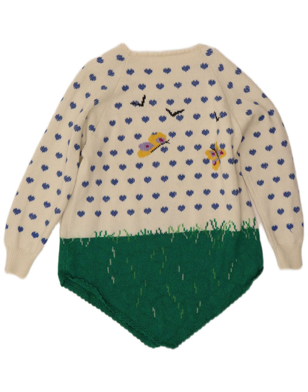 Vintage kvinders grafisk bådhals sweater UK 18 XL Hvid Colourblock