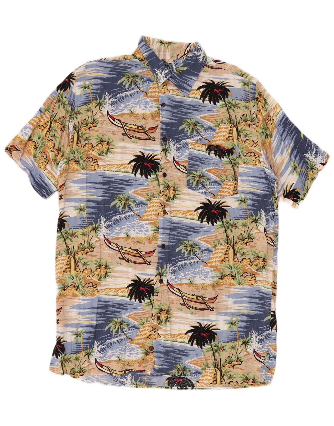 Randy River Kortærmet Herreskjorte Størrelse 39/40 Medium Blue Viscose Hawaiian