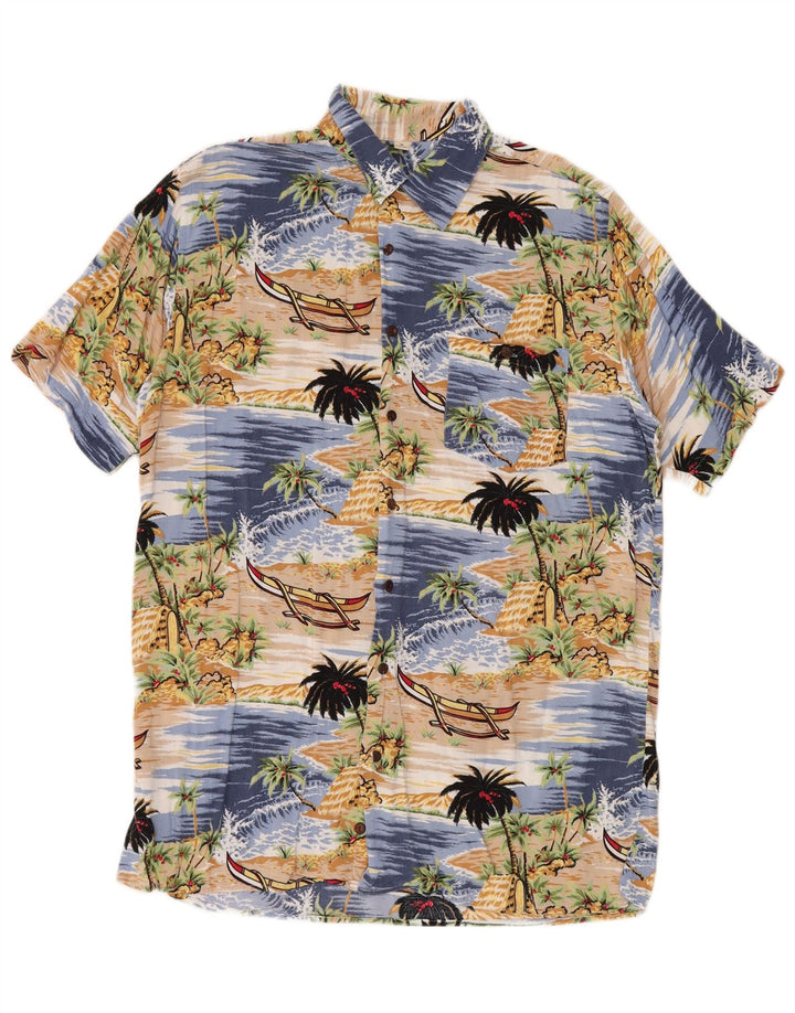 Randy River Kortærmet Herreskjorte Størrelse 39/40 Medium Blue Viscose Hawaiian