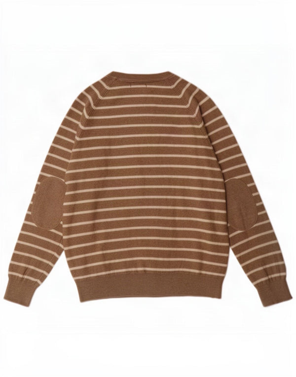 Marks & Spencer Herre Boat Neck Jumper Sweater Medium Beige Stribet