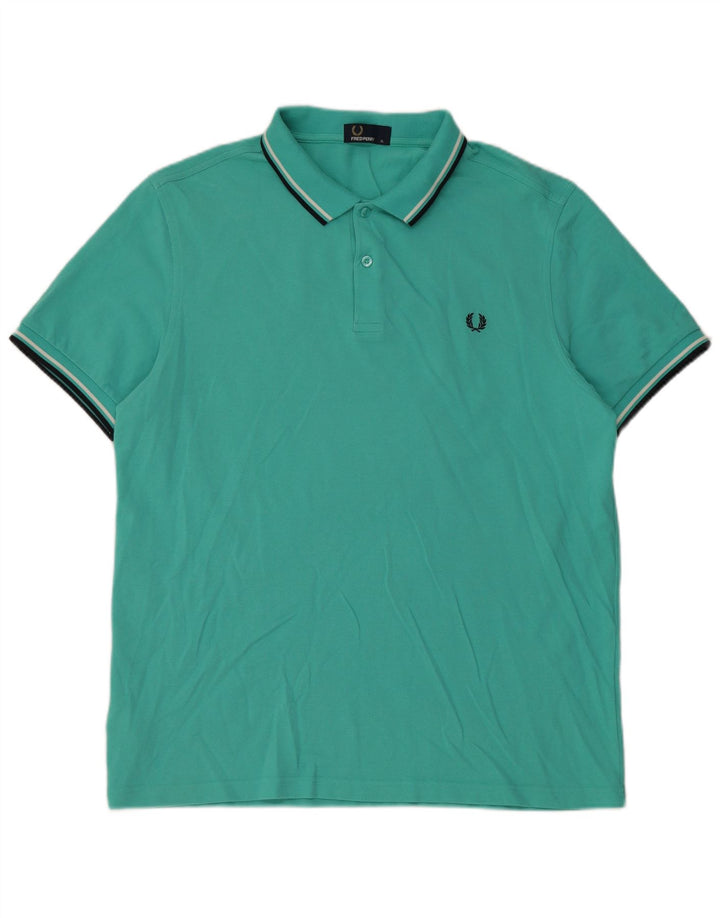 FRED PERRY Herre poloshirt XL turkis stribet bomuld