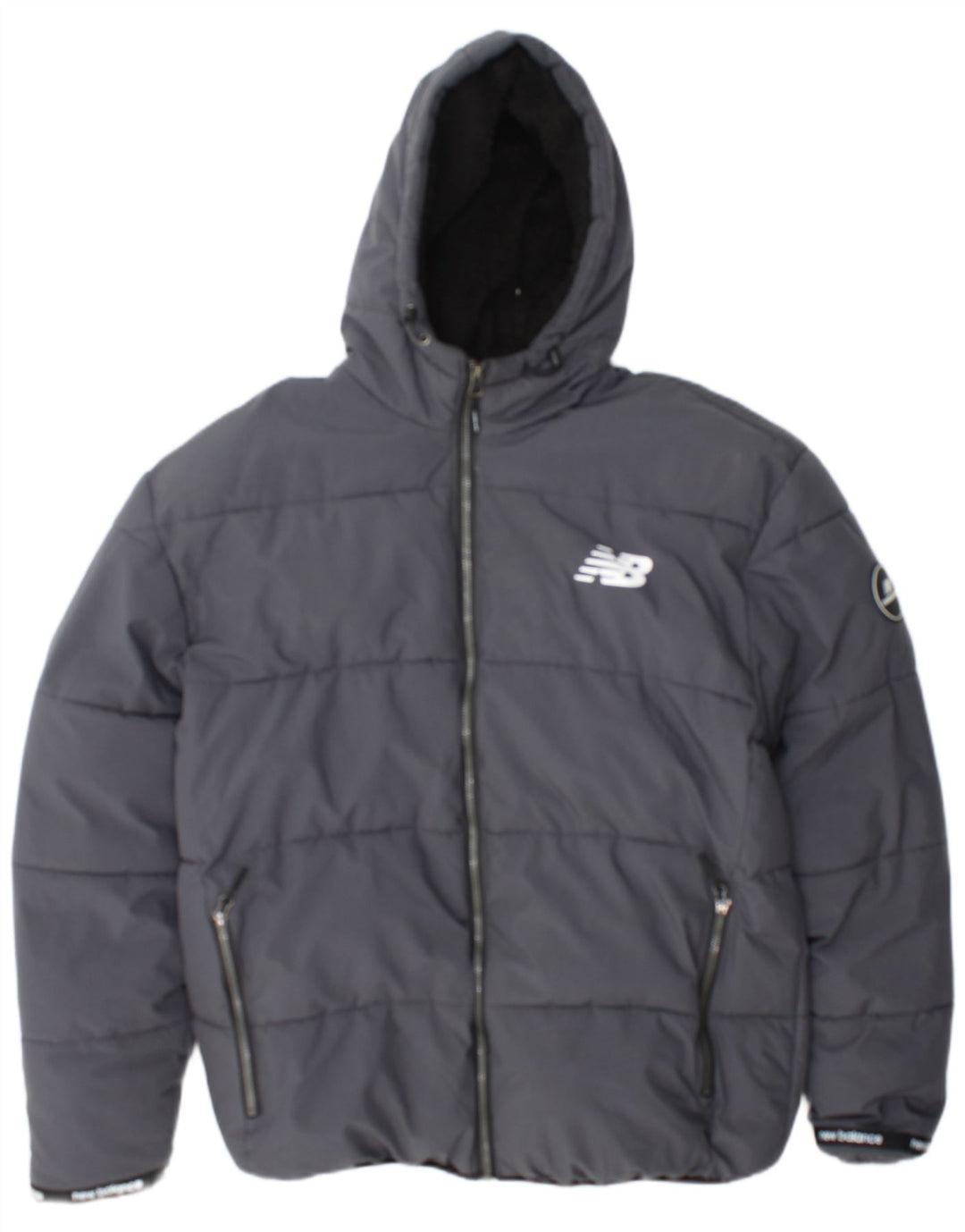 New Balance Herre Hætte Sherpa Polstret Jakke UK 40 Stor Grå Polyester