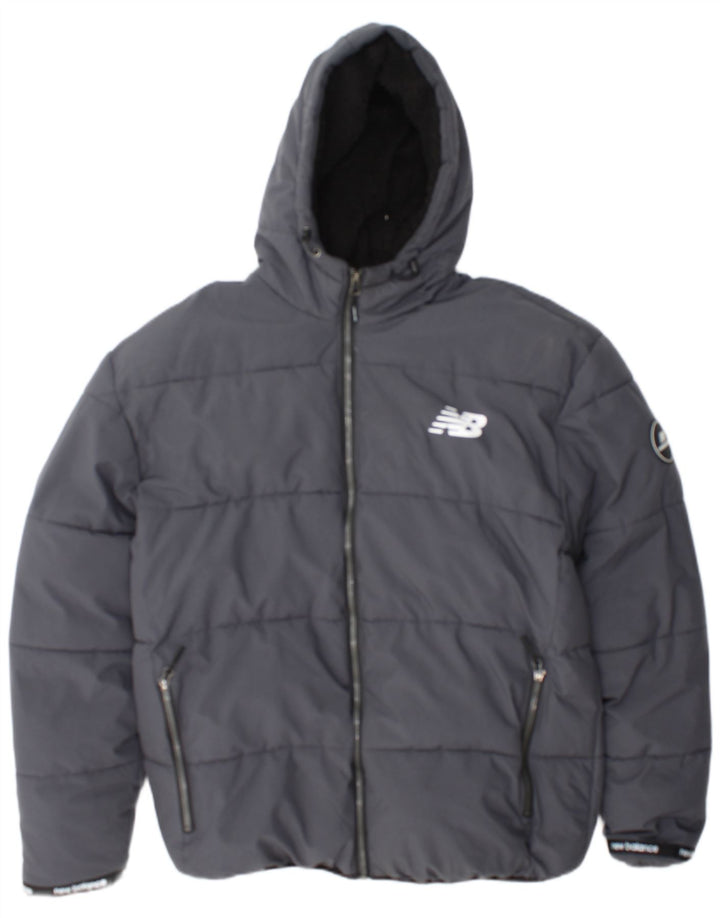 New Balance Herre Hætte Sherpa Polstret Jakke UK 40 Stor Grå Polyester