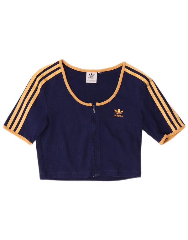 Adidas Womens Full Zip Crop Top UK 6 XS Navy Blue