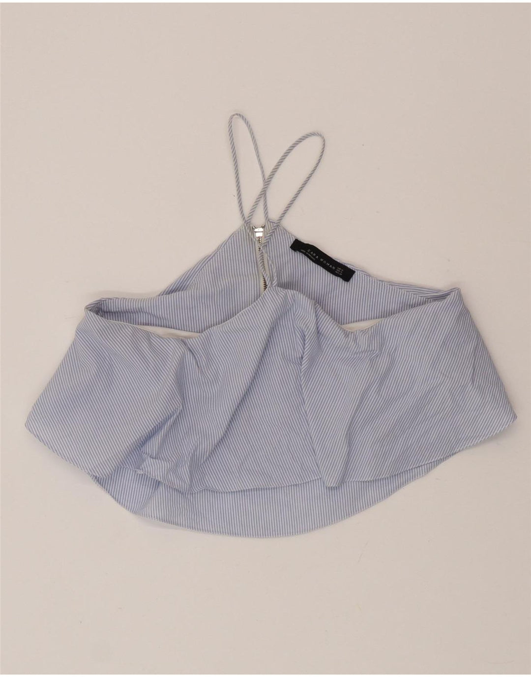 Zara Womens Crop Halter Top UK 12 Mellem blå stribet