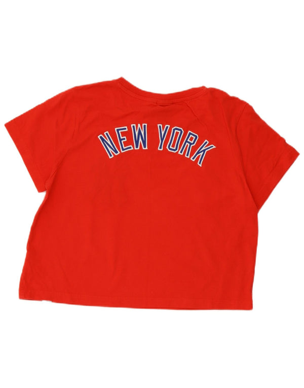 Majestic Womens New York Yankees Crop Grafisk T-Shirt Top UK 14 Medium Rød