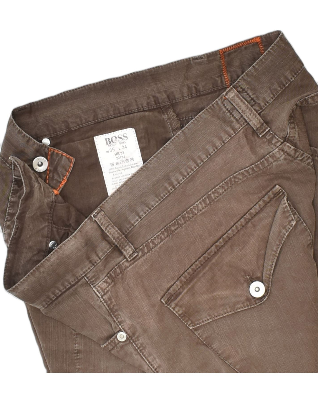 HUGO BOSS Mens Straight Casual Trousers W35 L26 Brown Cotton | Vintage Hugo Boss | Thrift | Second-Hand Hugo Boss | Used Clothing | Messina Hembry 