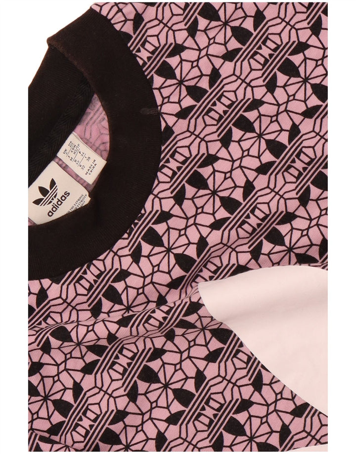 ADIDAS Kvinders Oversized Crop Grafisk T-Shirt Top UK 6 XS Lilla Bomuld