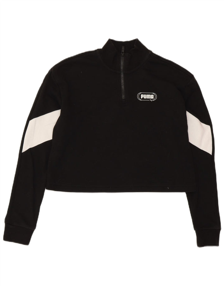 PUMA Womens Oversized Crop Sweatshirt Jumper UK 6 XS Sort Colourblock