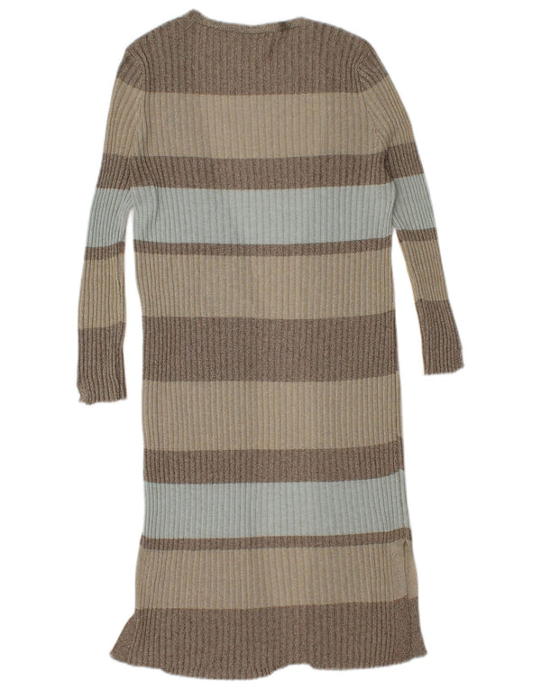 Zara Dame Longline Cardigan Sweater UK 12 Medium Flerfarvet Stribet