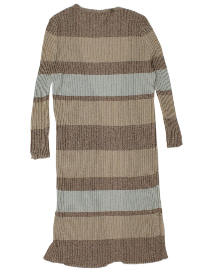 Zara Dame Longline Cardigan Sweater UK 12 Medium Flerfarvet Stribet