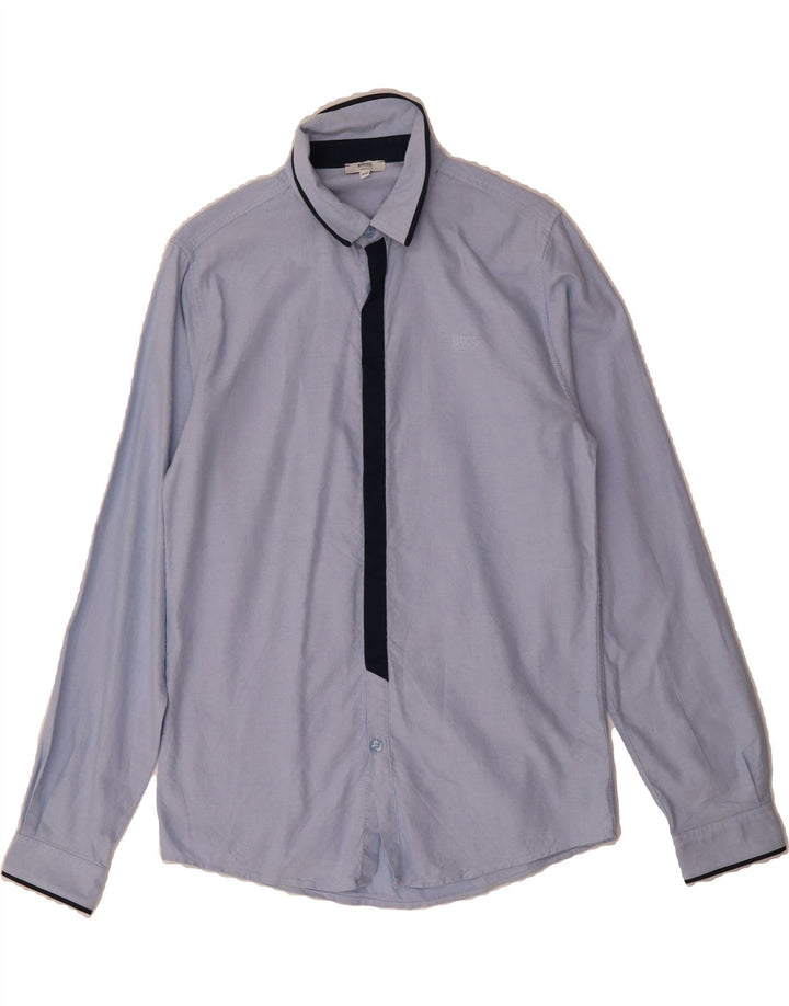 HUGO BOSS Boys Shirt 15-16 Years Blue Colourblock Cotton Vintage Hugo Boss and Second-Hand Hugo Boss from Messina Hembry 