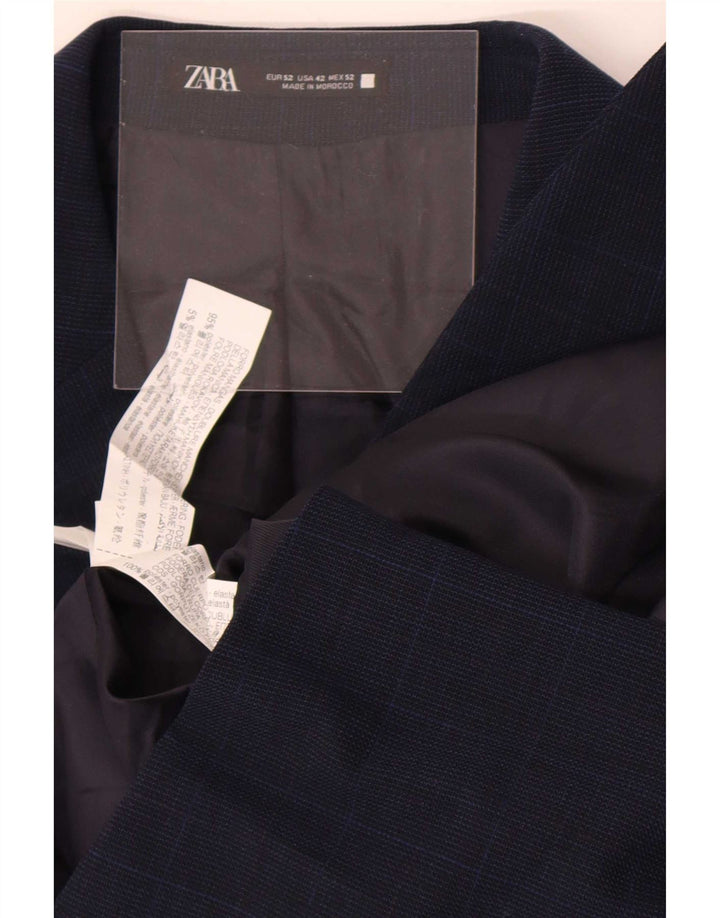 Zara Herre 2-knaps blazerjakke EU 52 Stor marineblå ternet polyester