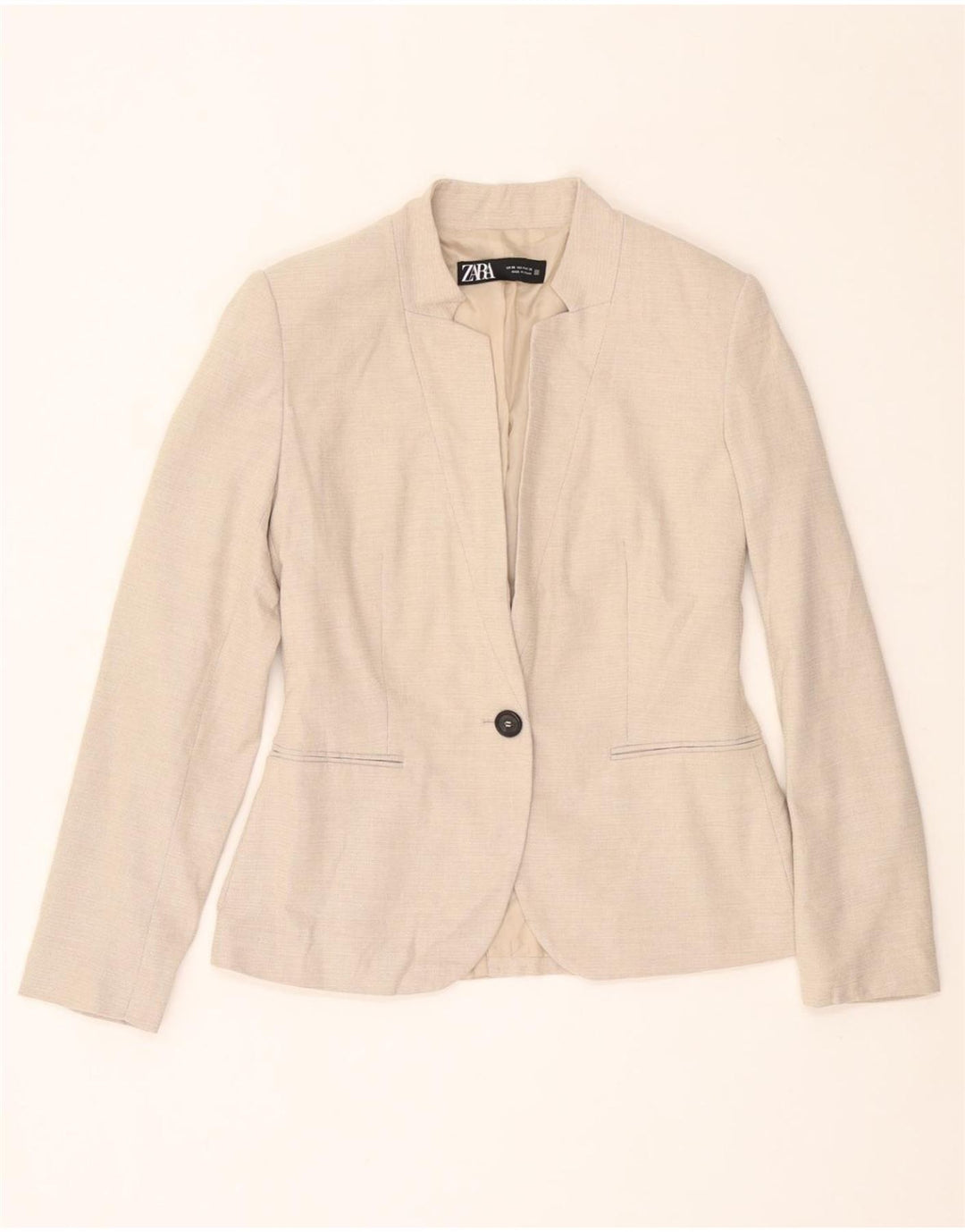 ZARA Blazerjakke med 1 knap til kvinder EU 36 XS Beige Polyester