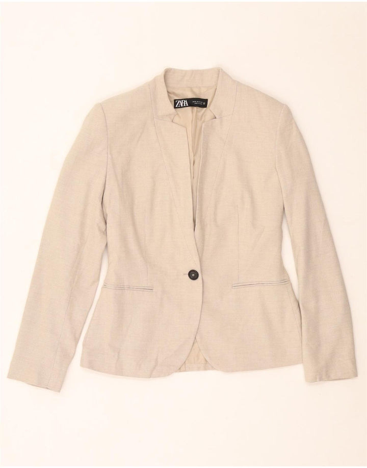ZARA Blazerjakke med 1 knap til kvinder EU 36 XS Beige Polyester