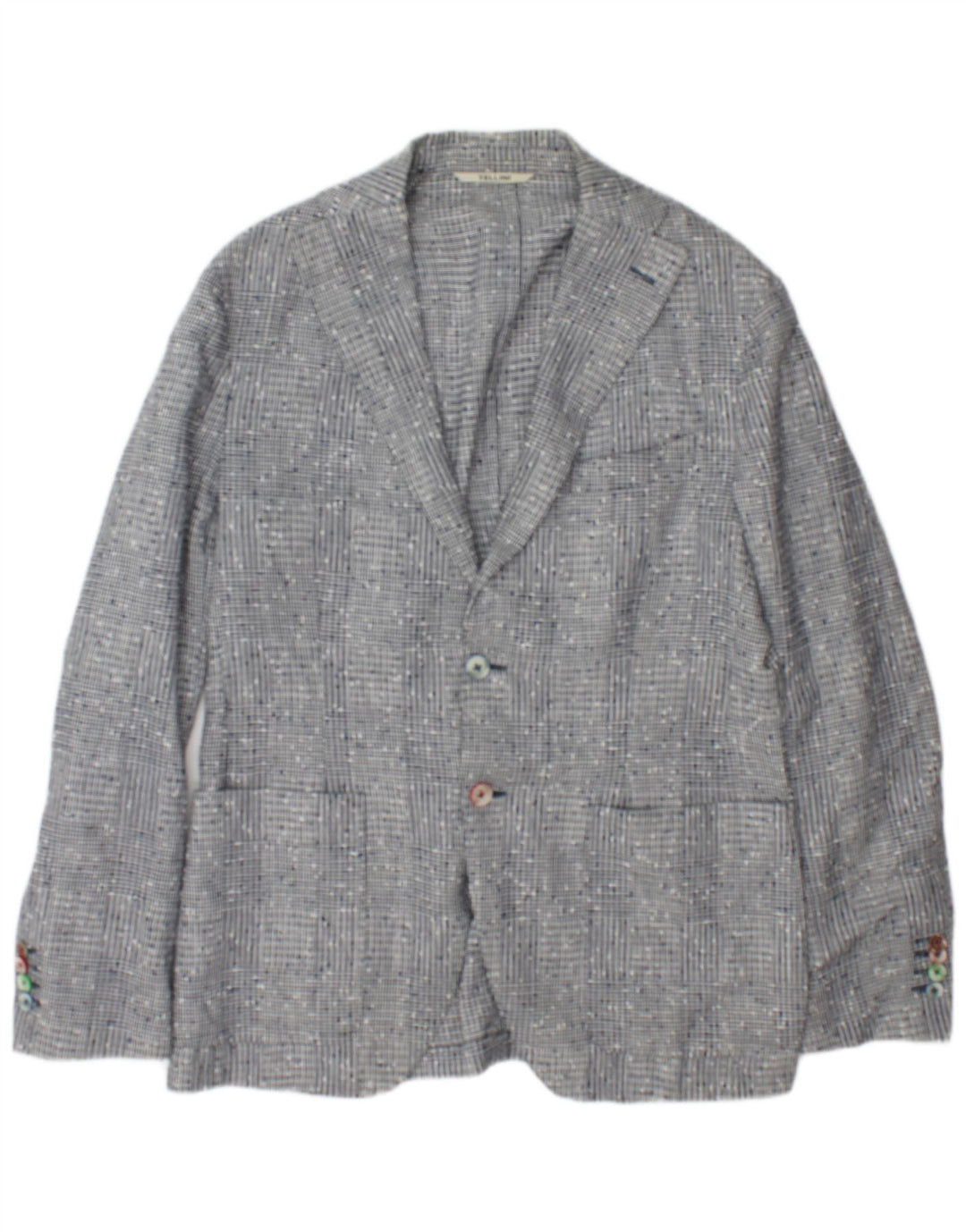 Tellini Herre 2 Button Blazer Jacket IT 50 Large Grey Check Linen