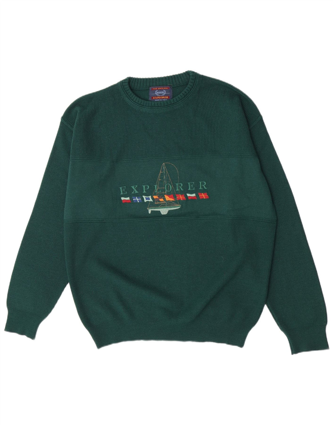 Explorer Herre grafisk rund hals sweater IT 50 Medium Grøn uld