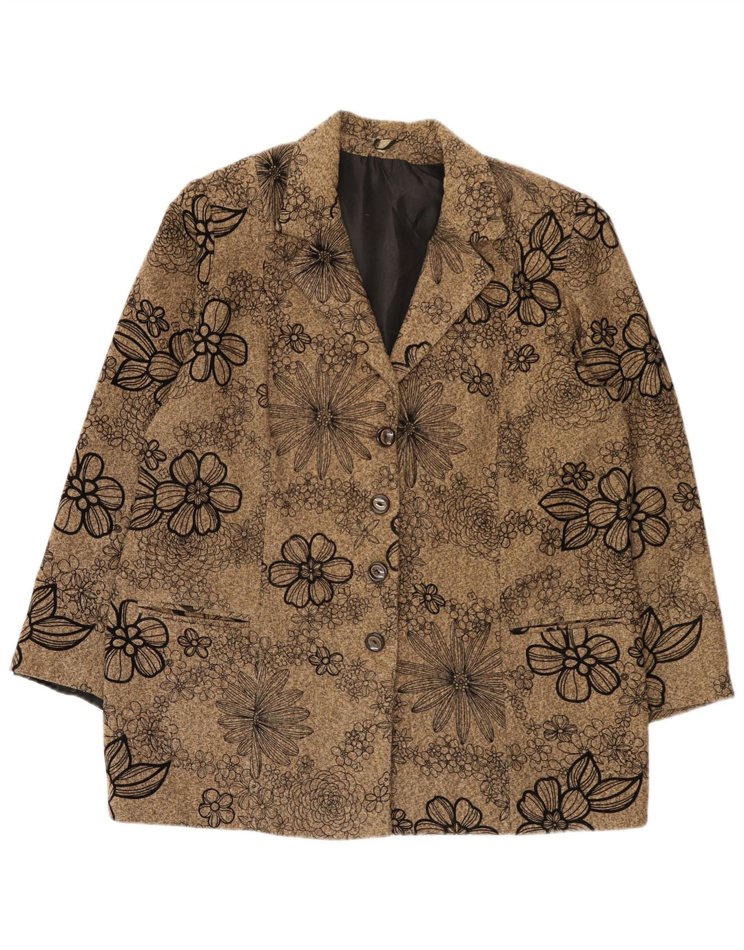 Vintage dame 4-knaps blazerjakke IT 56 4XL brun blomster