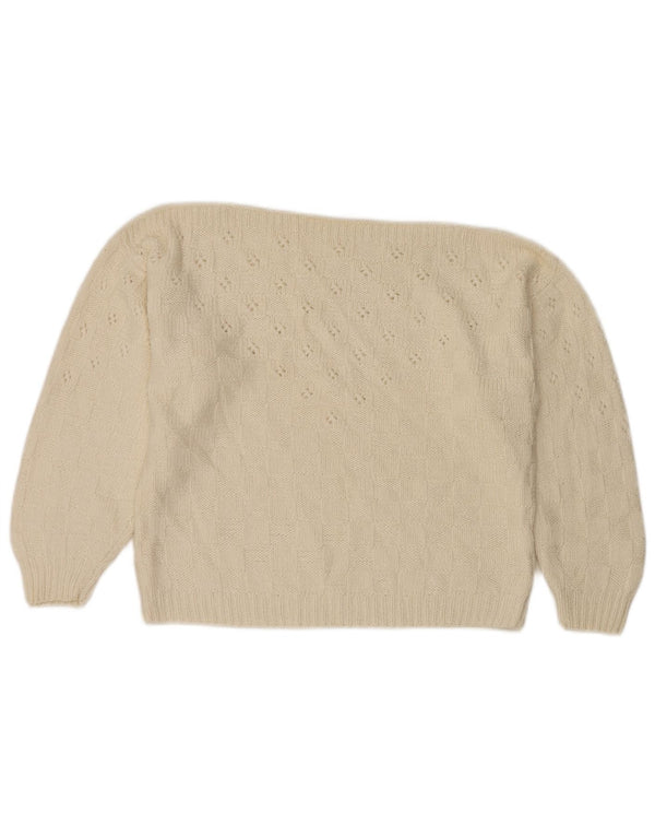 Vintage Womens Crop 3/4-ærmet bådhalstrøje DK 12 Medium White