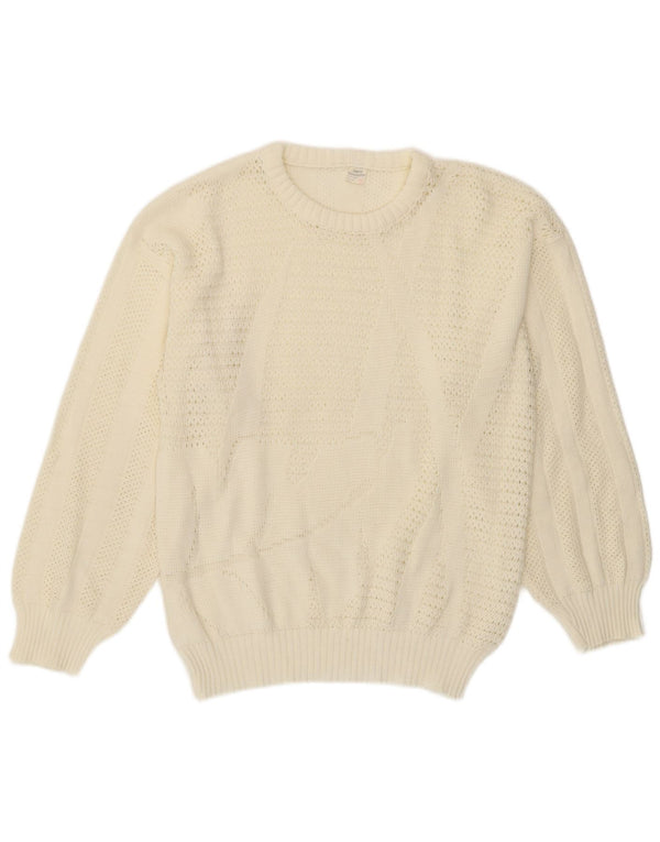 VINTAGE Dame sweater med rund hals IT 44 Medium Off White Akryl