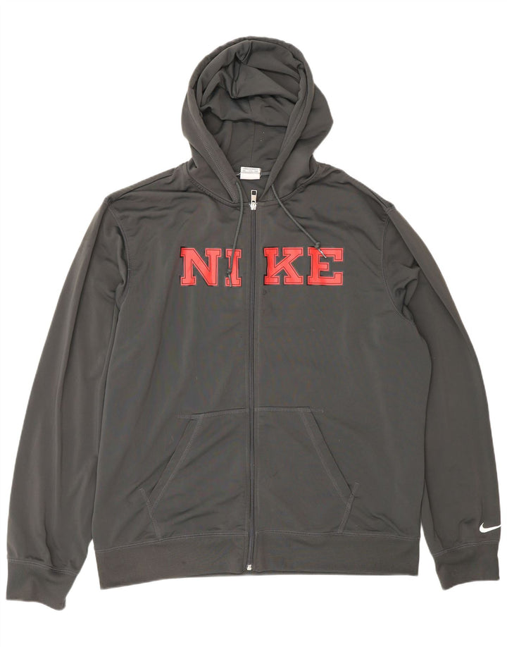 Nike Herre grafisk hættetrøje med lynlås 2XL grå polyester